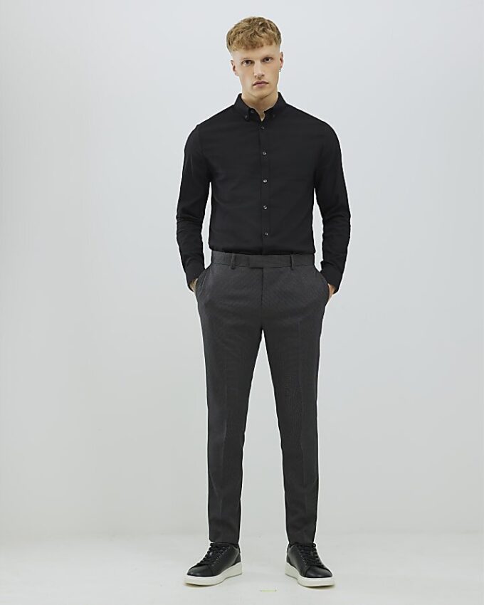 Black Muscle Fit Textured Shirt