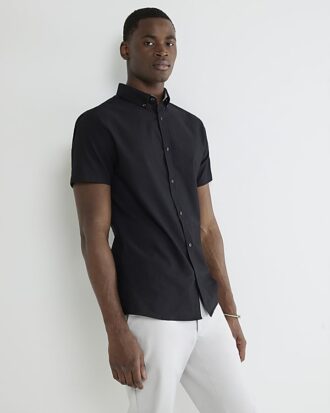 Black Muscle Fit Textured Shirt