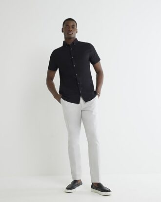 Black Muscle Fit Textured Shirt