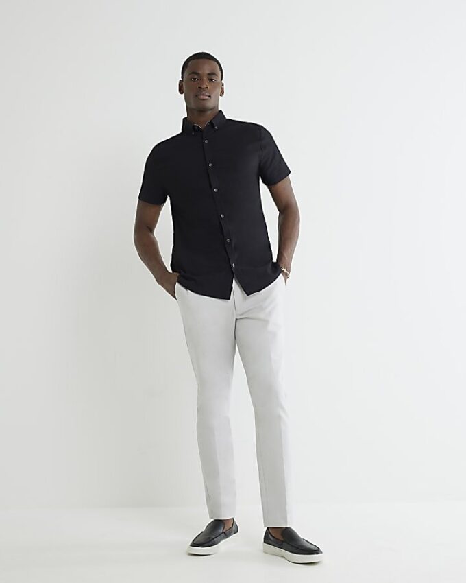 Black Muscle Fit Textured Shirt