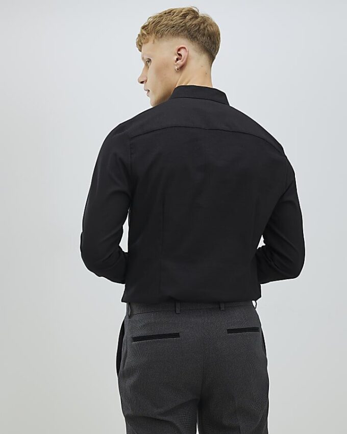 Black Muscle Fit Textured Shirt