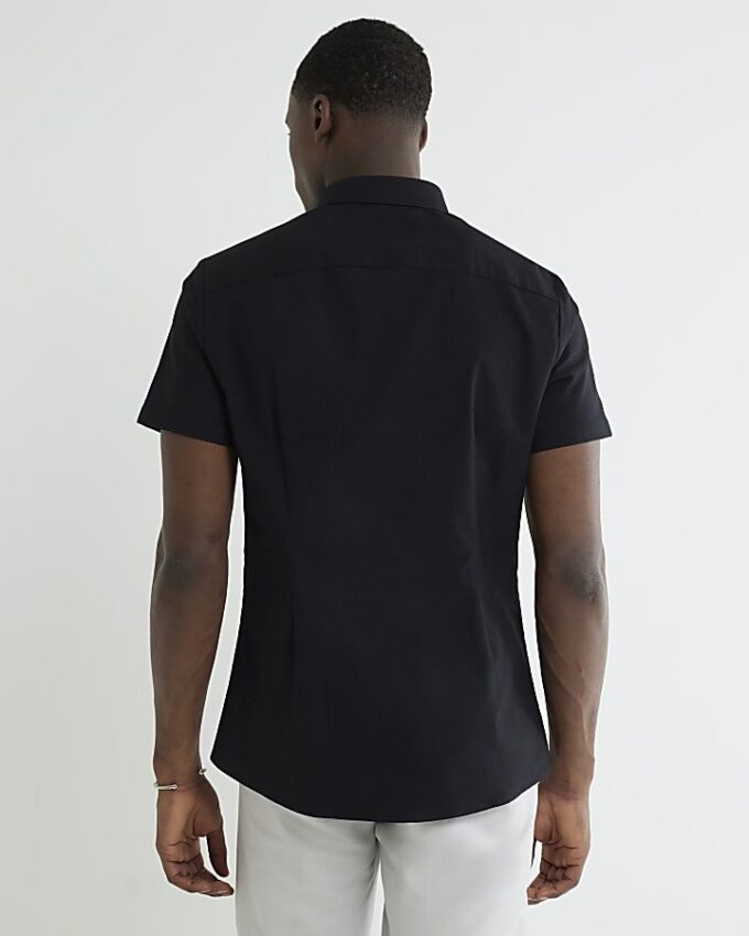 Black Muscle Fit Textured Shirt