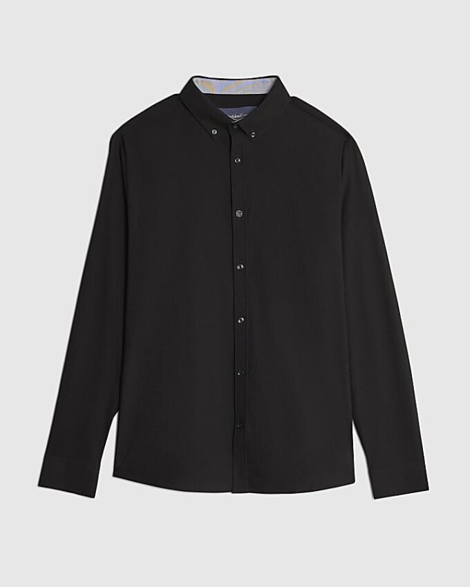 Black Muscle Fit Textured Shirt