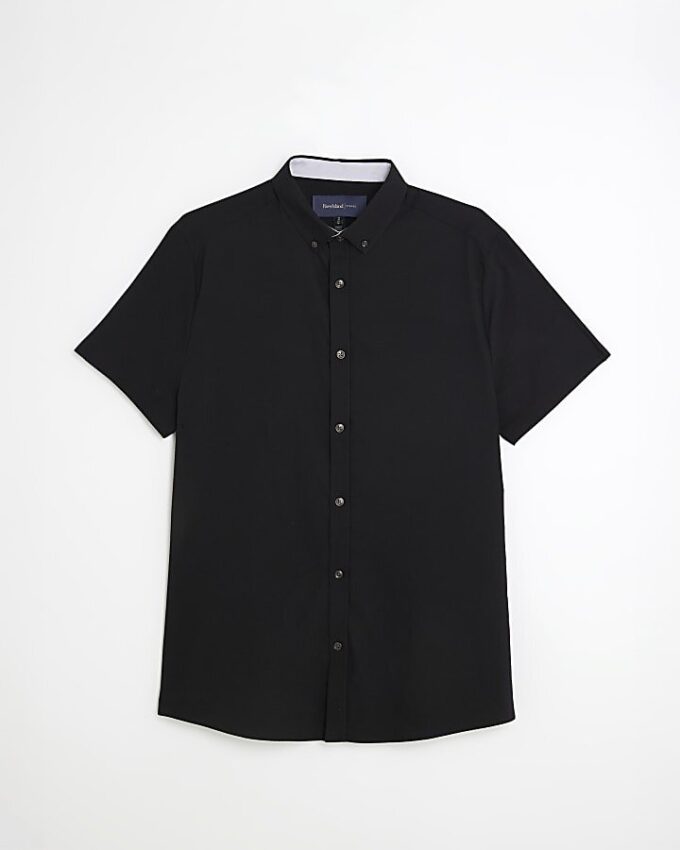 Black Muscle Fit Textured Shirt