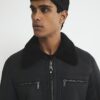 Black Nubuck Zip Shearling Western Jacket