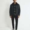 Black Nubuck Zip Shearling Western Jacket
