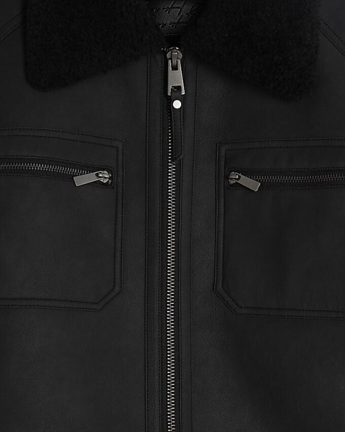 Black Nubuck Zip Shearling Western Jacket