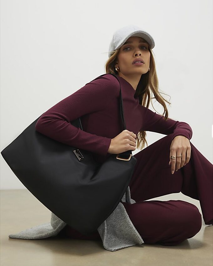 Black Nylon Slouch Shoulder Bag