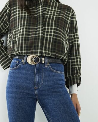 Black Oval Buckle Jeans Belt
