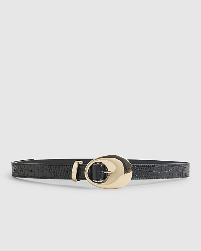 Black Oval Buckle Jeans Belt