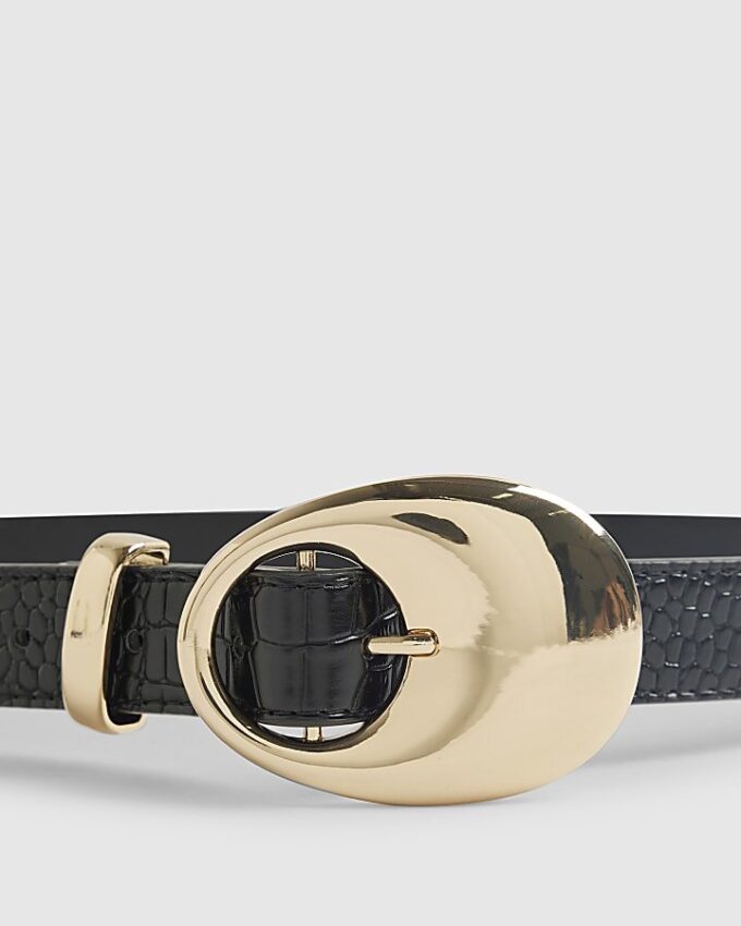 Black Oval Buckle Jeans Belt