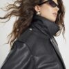 Black Oversize Leather Bomber Jacket