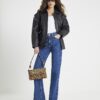 Black Oversize Leather Bomber Jacket