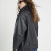 Black Oversize Leather Bomber Jacket