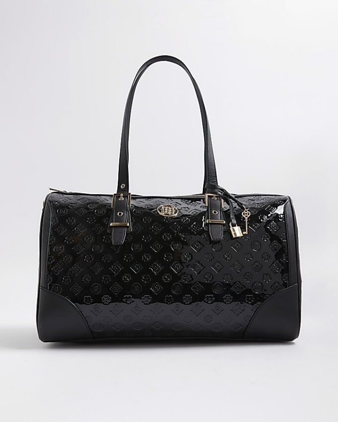 Black Patent Monogram Charm Holdall bag
