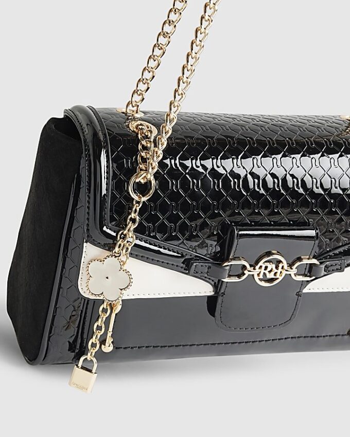 Black Patent Monogram Shoulder Bag