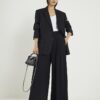 Black Pleated Wide Leg Trousers