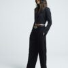 Black Pleated Wide Leg Trousers