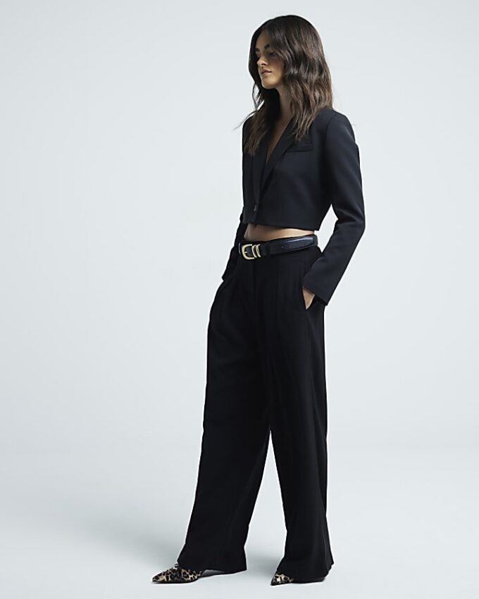 Black Pleated Wide Leg Trousers