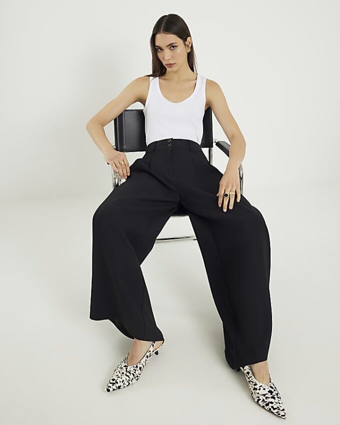 Black Pleated Wide Leg Trousers