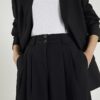 Black Pleated Wide Leg Trousers