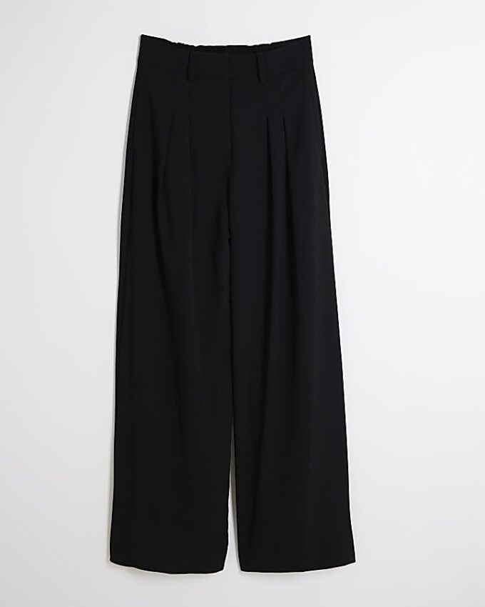 Black Pleated Wide Leg Trousers