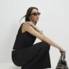 Black Plisse Asymmetric Hem Tank Top