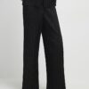 Black Plisse Wide Leg Trousers