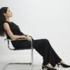 Black Plisse Wide Leg Trousers