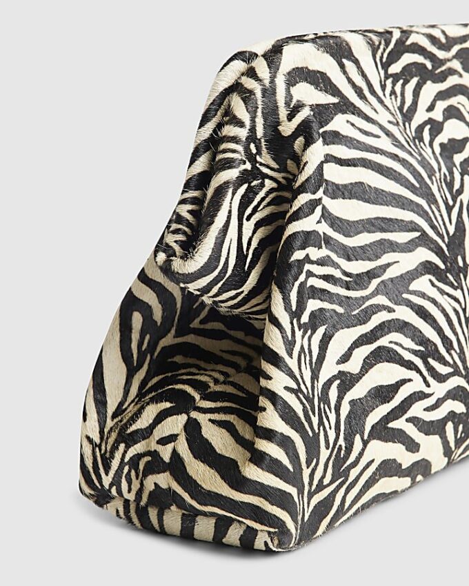 Black Pony Hair Leather Zebra Clutch Bag