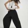 Black Poplin Barrel Leg Trousers