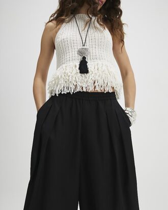 Black Poplin Barrel Leg Trousers