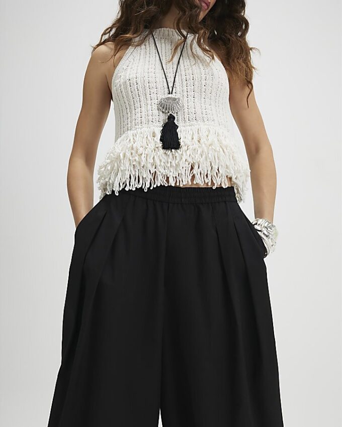 Black Poplin Barrel Leg Trousers