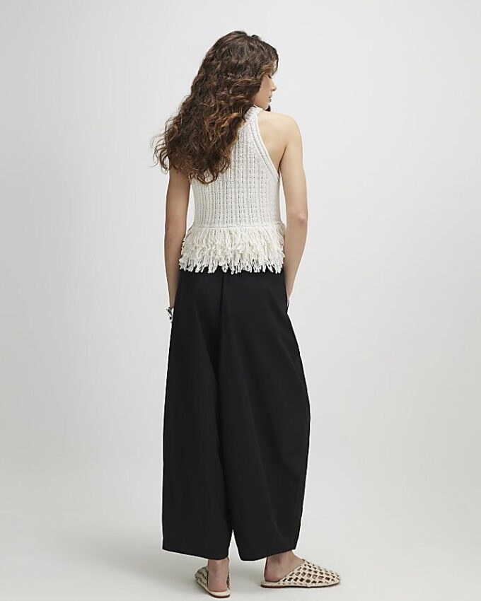 Black Poplin Barrel Leg Trousers