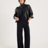 Black Premium Wide Leg Pintuck Joggers