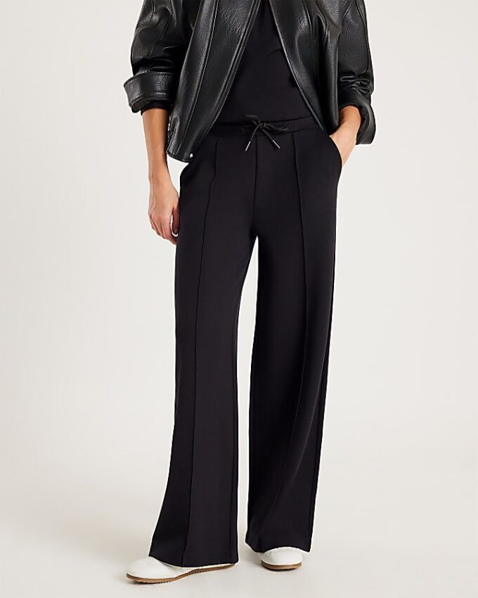 Black Premium Wide Leg Pintuck Joggers