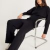 Black Premium Wide Leg Pintuck Joggers