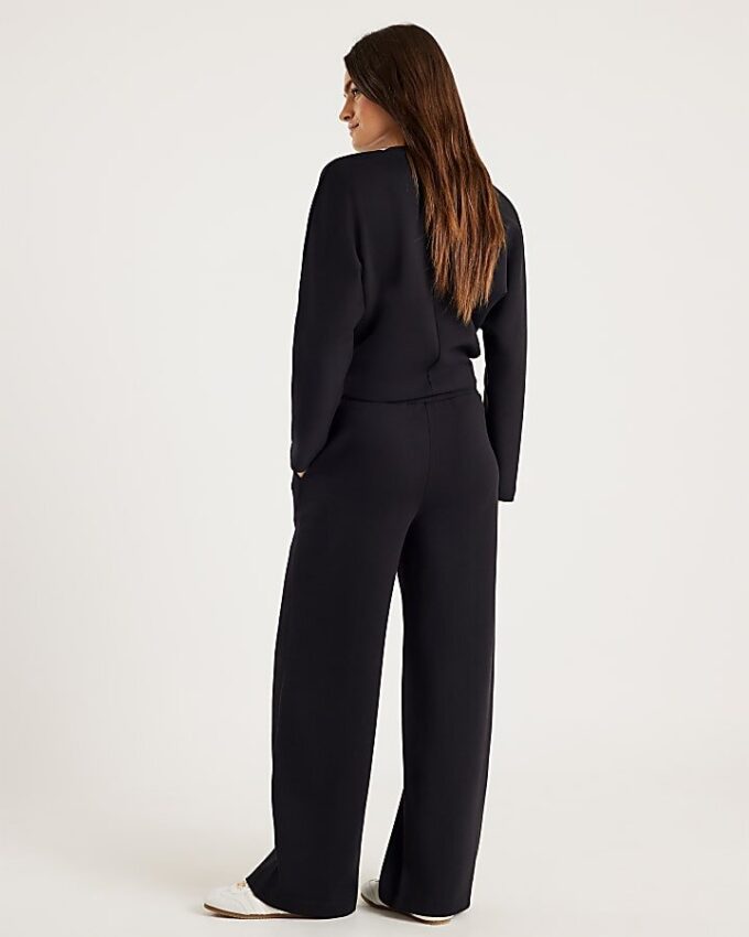 Black Premium Wide Leg Pintuck Joggers