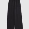 Black Premium Wide Leg Pintuck Joggers