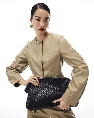 Black Premium Woven Leather Clutch Bag