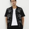 Black Regular Fit Floral Embroidered Shirt