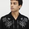Black Regular Fit Floral Embroidered Shirt