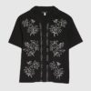 Black Regular Fit Floral Embroidered Shirt