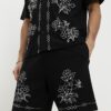 Black Regular Fit Floral Embroidered Shorts