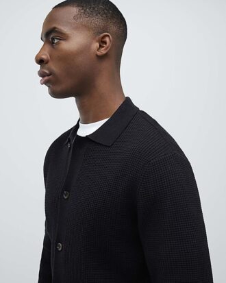 Black Regular Fit Knitted Button Up Cardigan