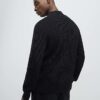 Black Regular Fit Knitted Button Up Cardigan