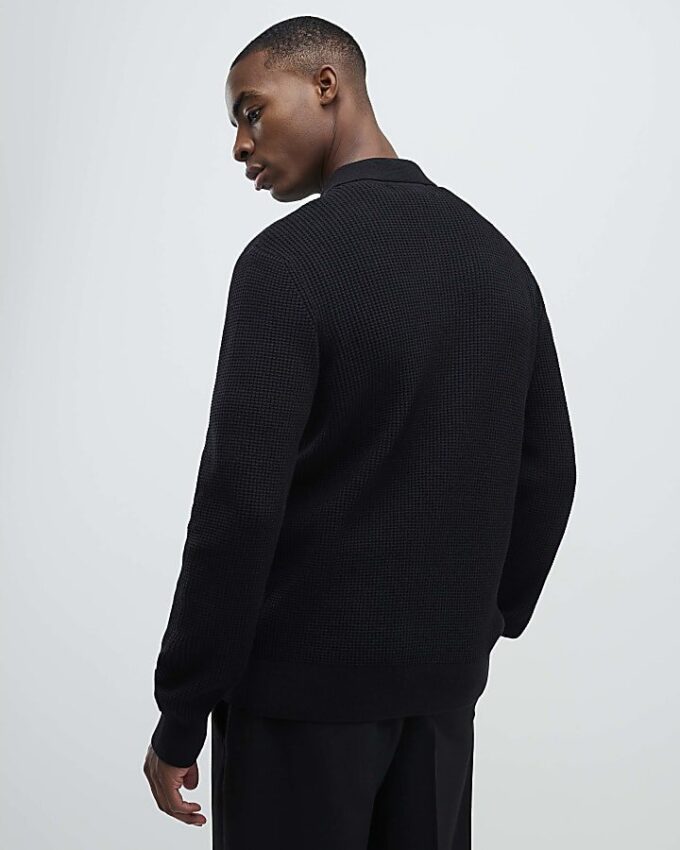 Black Regular Fit Knitted Button Up Cardigan