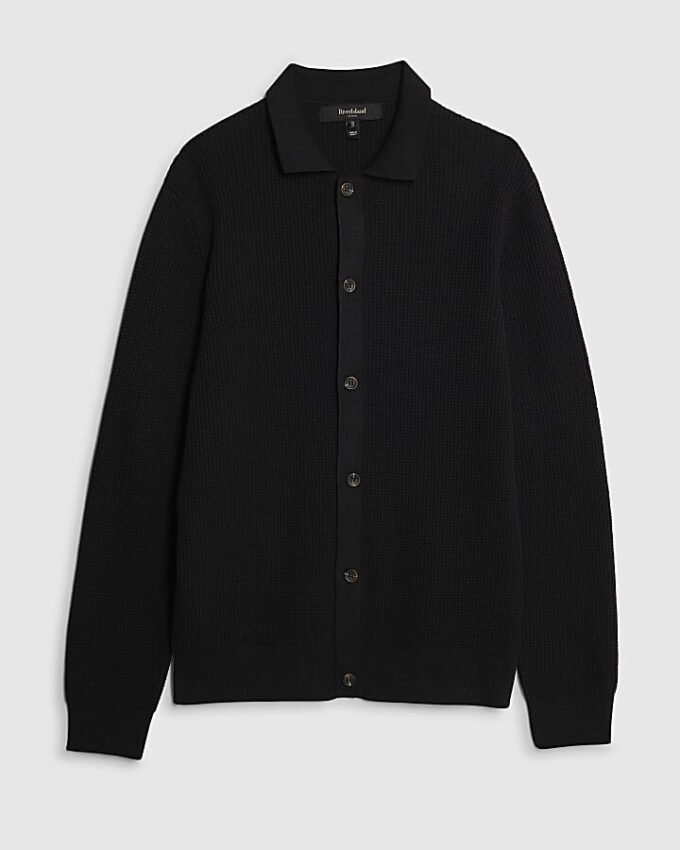 Black Regular Fit Knitted Button Up Cardigan