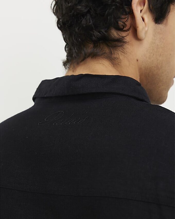 Black Regular Fit Linen Blend Shirt