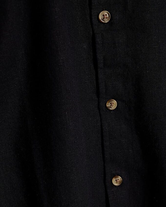 Black Regular Fit Linen Blend Shirt